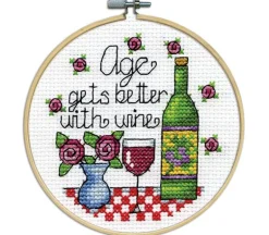 Age Gets Better with Wine Cross Stitch Kit with 4-inch Hoop