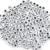 Alphabet Beads White with Black Letters and Hearts Mix, 6mm Cube, 160 Count