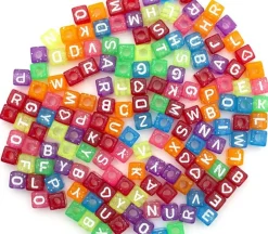 Alphabet Beads White with Black Letters and Hearts Mix, 6mm Cube, 160 Count