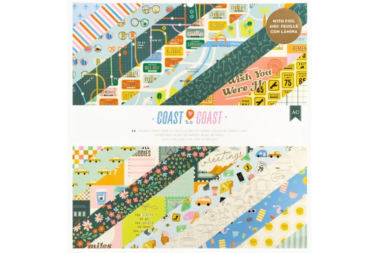 American Crafts Paper Pad – 12″X12″ – Coast-to-Coast Gold Foil