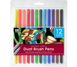 Art Advantage Dual Brush Pens Brush – Fine Tip – 12 Color