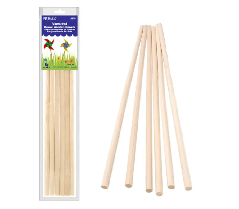 Bazic Wooden Dowel – Round – 3/8-inch x 12-inch – 6 Piece