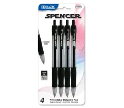 Bazic Spencer Retractable Pen – Black – 4 Piece