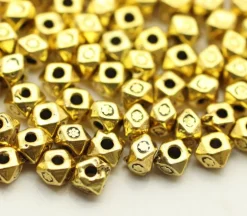 Bead – Hex With Design – Antique Gold Plated