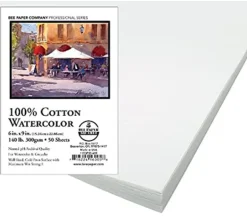 Bee Paper Watercolor 100% Cotton 140# Sheets – 6-inch x 9-inch – 50 Sheets/Pack