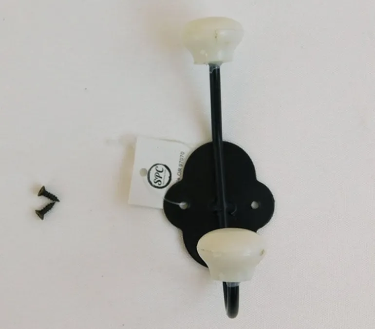 Black Double Hook With White Knobs