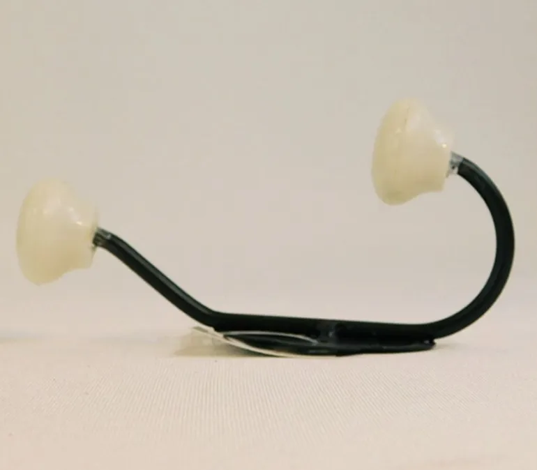 Black Double Hook With White Knobs