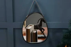 Black Mirror with Leather Handle – 11″ x 0.75″ x 17.5″