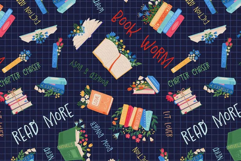 Bookworm Book Toss on Dark Blue