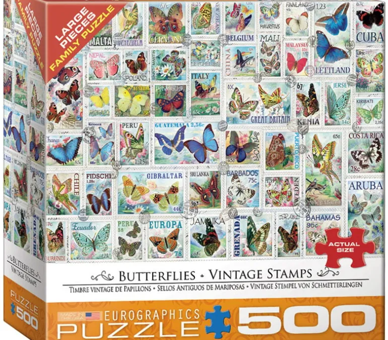 Butterflies Vintage Stamps Puzzle – 500 Piece