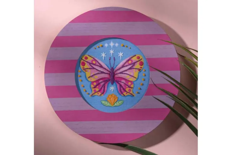 Butterfly Stamped Embroidery Kit with 6-inch Hoop
