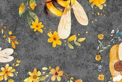 Buzz Buzz Buzz Bees and Floral on Gray