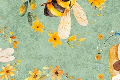 Buzz Buzz Buzz Bees and Floral on Gray