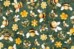 Buzz Buzz Buzz Bees and Floral on Forest Green