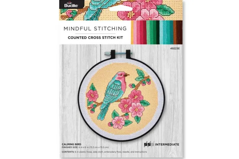 Calming Bird Cross Stitch Kit with 6-inch Hoop