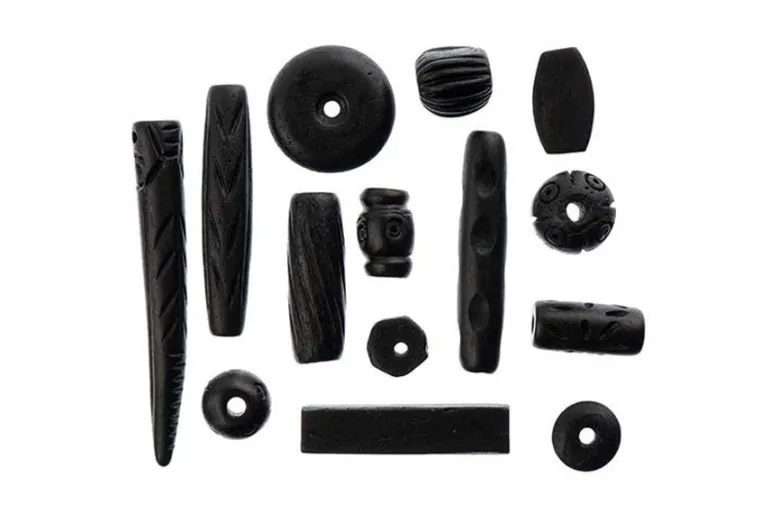 Carved Bone Bead Mix, Black, 250g
