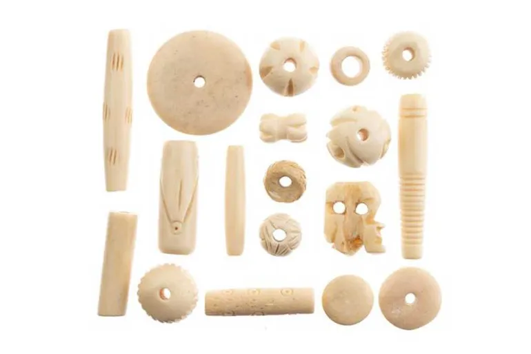 Carved Bone Bead Mix, Multicolor, 250g