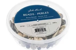 Carved Bone Bead Mix, Natural, 250g