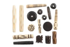 Carved Bone Bead Mix, White, 250g