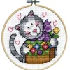 Cat and Flowers Cross Stitch Kit with 4-inch Hoop