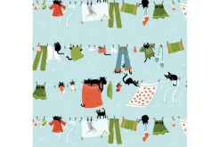 Cats in the Laundry Hanging Out on Sky Blue