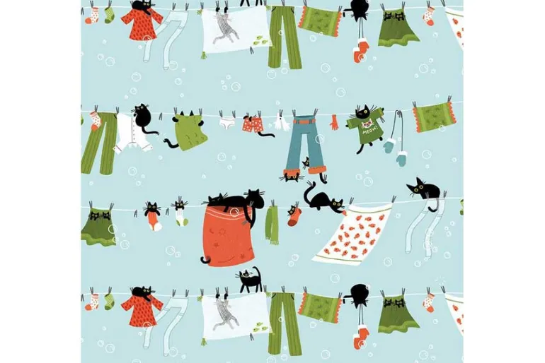 Cats in the Laundry Rinse Repeat on White