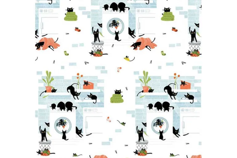 Cats in the Laundry Rinse Repeat on White
