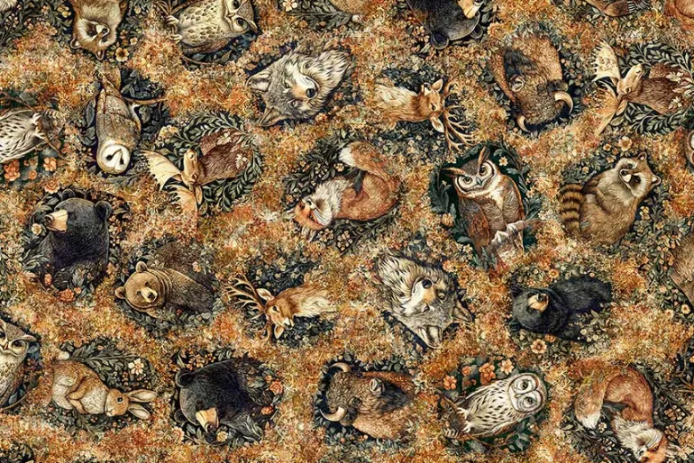 Cedar & Sage Animal Patches Panel in Oat 36-inches by 44-inches