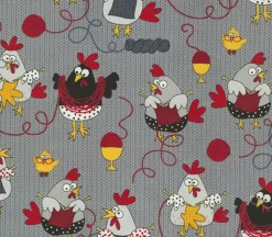 Chickens Knitting Allover On Grey