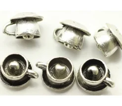 Coffee Cup and Saucer Charm – Antique Silver Plated