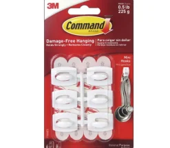 Command Adhesive Hook – Mini White – 6 Piece