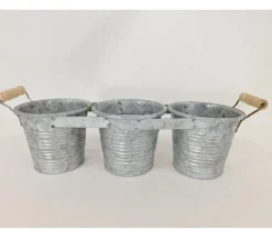 3 Connected Metal Buckets with Handles