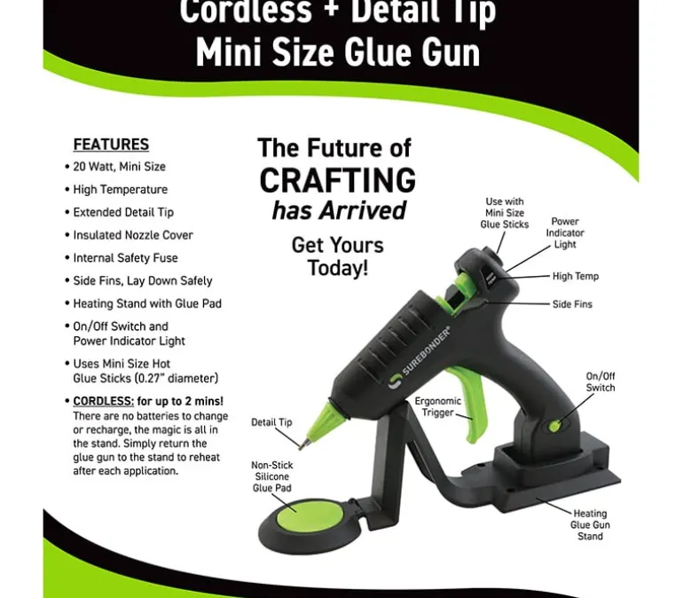 Cordless/Corded High Temperature Mini Hot Glue Gun With Detail Tip – 20 Watt (Cl-195F)