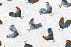 Country Blue Large Roosters Allover on White