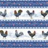 Country Blue Rooster Repeating Stripe