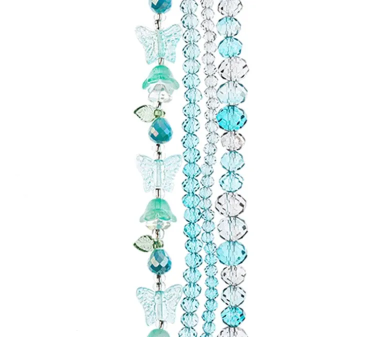 Crystal Lane DIY Flower 7-inch Bead Mix Bead Strands Aqua Facetted Rondelles Tulips Butterflies