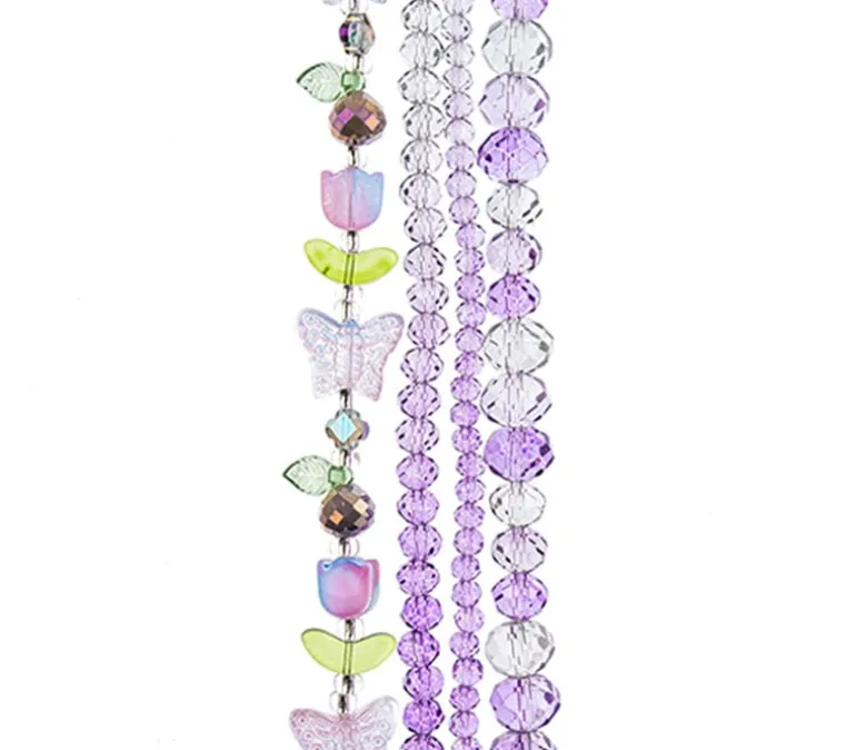 Crystal Lane DIY Flower 7-inch Bead Mix Bead Strands Smokey Purple Pears Butterflies Tulips