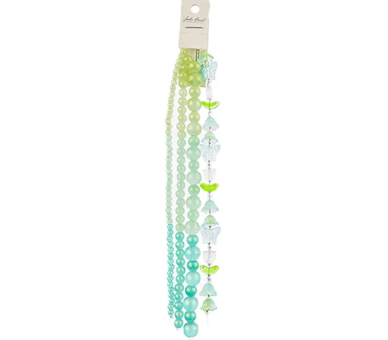 Crystal Lane DIY Flower 7-inch Bead Mix Bead Strands Green/Stardust-Tulip Butterflies Round Beads