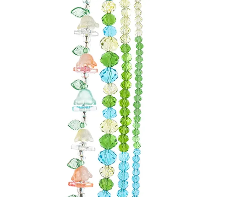 Crystal Lane DIY Flower 7-inch Bead Mix Bead Strands Pink/Yellow/Teal/Green- Mix Flowers Round Beads