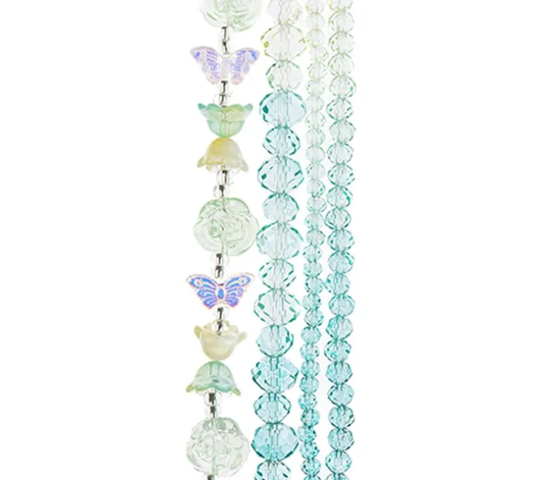 Crystal Lane DIY Flower 7-inch Bead Mix Bead Strands Ombre Teal- Tulip Roses Butterflies Rondelles