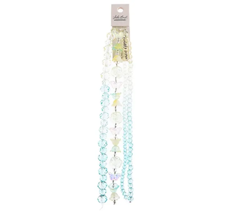 Crystal Lane DIY Flower 7-inch Bead Mix Bead Strands Ombre Teal- Tulip Roses Butterflies Rondelles
