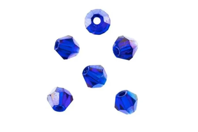 Crystal Lane 7-inch Strands 4mm Bicone Opaque Dark Sapphire with Half Multi Color Iris