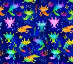 Cute Axolotl Salamander Multicolor on Royal Blue