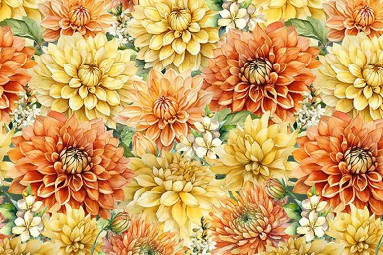 Dahlia Botanica Florals in Yellow and Orange