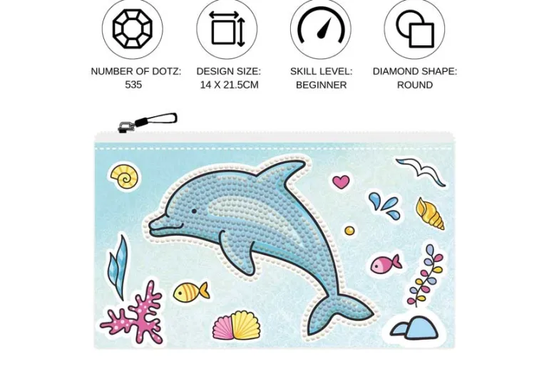 Diamond Dotz DOTZIES Zipper Pouch Kit – Dolphin Party