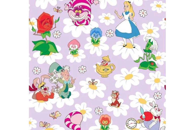Disney Alice and Friends Daisies on Lilac Fabric