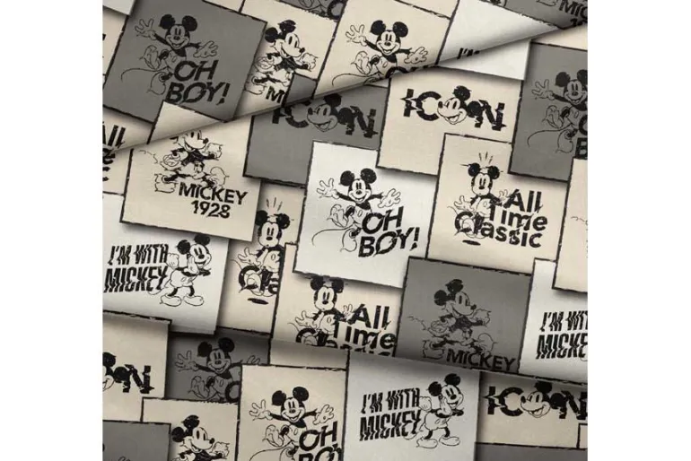 Disney Mickey Mouse and Minnie Mouse Color Pop on Black Fabric