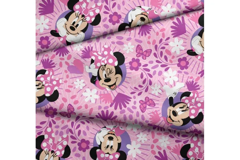 Disney Minnie Mouse Floral Fantasy on Pink Fabric