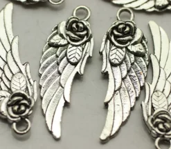 Double Sided – Wing with Rose Design – Antique Silver Plated – 31mm.x 11mm.x 3mm.