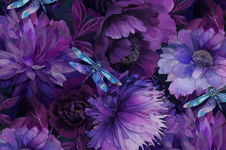 Dragonfly Mist Purple Floral 108-inch Quiltback